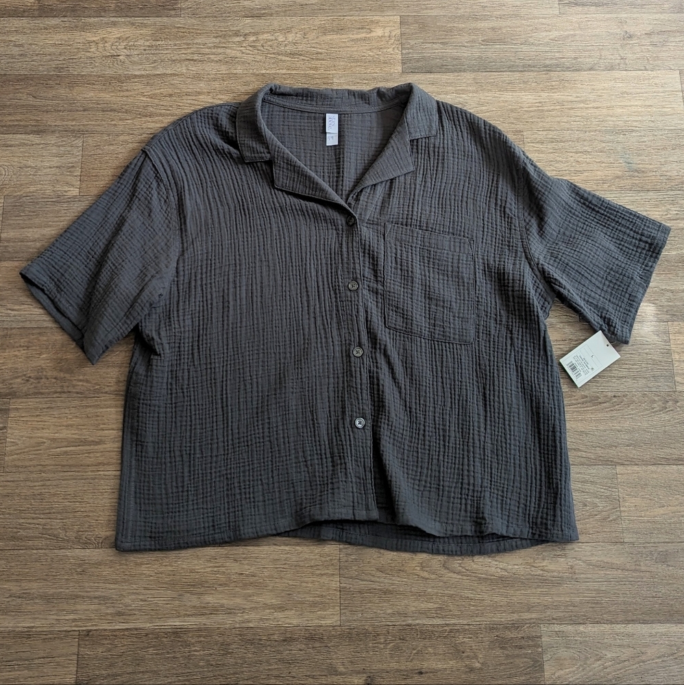 NWT Stars Above Cotton Gauze Muslin Cotton Cottagecore Gray Top Size Large - Picture 2 of 7